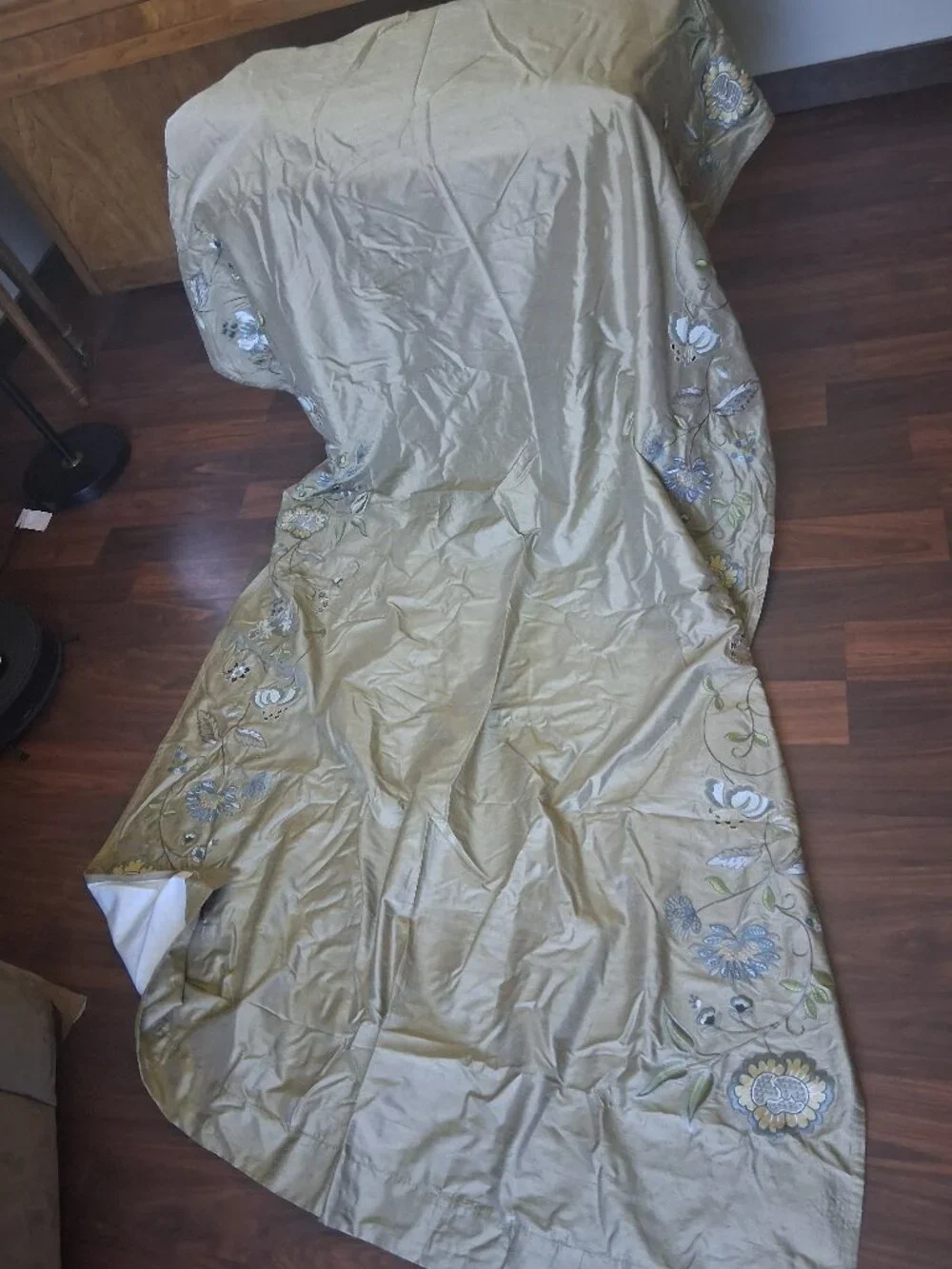 Pottery Barn Audrey 50W x 96L Gold Pole Top Floral SILK Drapes. Set of 2
